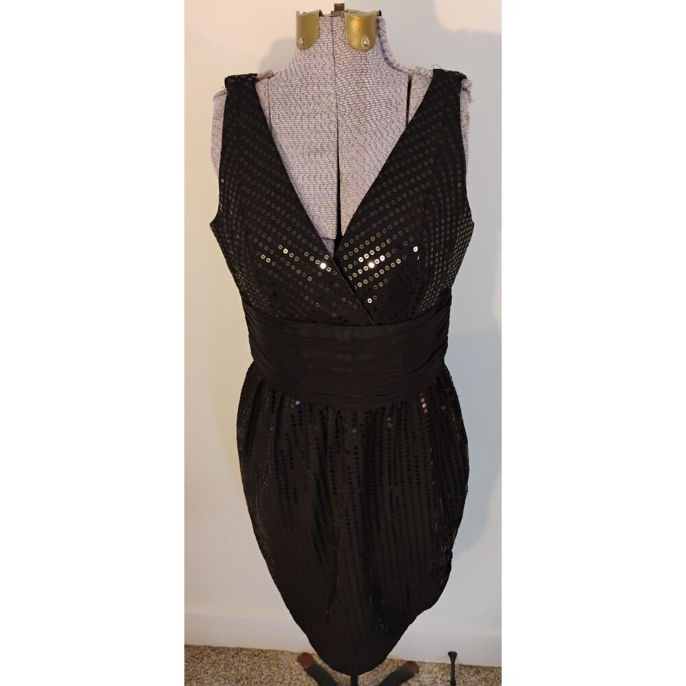 Black Sequin Party Dress Women's Cocktail Evening Holiday sz 10 Petite Elegant